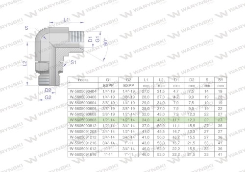 Kolanko hydrauliczne nastawne calowe BB 1/2" x 1/2" BSP z regulacją Waryński-24759