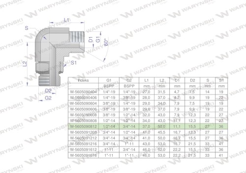 Kolanko hydrauliczne nastawne calowe BB 1/2" x 3/4" BSP z regulacją Waryński-24765