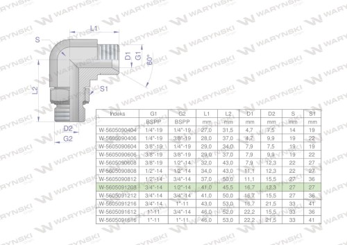 Kolanko hydrauliczne nastawne calowe BB 3/4" x 1/2" BSP z regulacją Waryński-24771