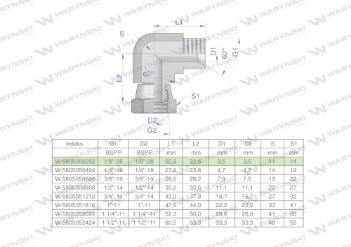 Kolanko hydrauliczne calowe AB 1/8" BSP Waryński-25845