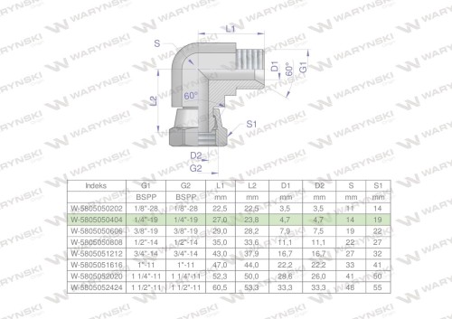 Kolanko hydrauliczne calowe AB 1/4" BSP Waryński-25851