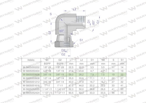 Kolanko hydrauliczne calowe AB 3/8" BSP Waryński-25857