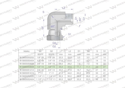 Kolanko hydrauliczne calowe AB 1/2" BSP Waryński-25862