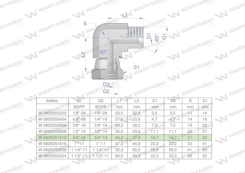 Kolanko hydrauliczne calowe AB 3/4" BSP Waryński-25867