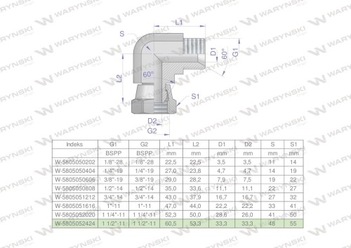 Kolanko hydrauliczne calowe AB 1 1/2" BSP Waryński-25885