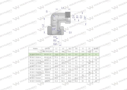 Kolanko hydrauliczne metryczne AB M12x1.5 06L (XEVW) Waryński ( sprzedawane po 2 )-25897