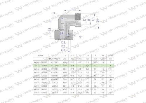 Kolanko hydrauliczne metryczne AB M14x1.5 08L (XEVW) Waryński ( sprzedawane po 2 )-25903