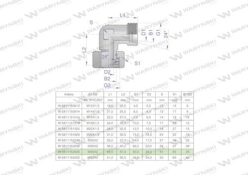 Kolanko hydrauliczne metryczne AB M45x2 35L (XEVW) Waryński-25927