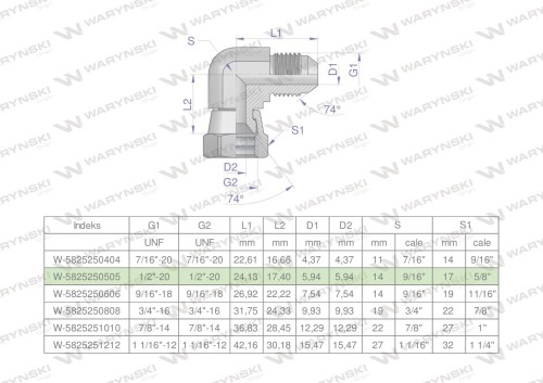 Kolanko hydrauliczne calowe AB 1/2" UNF (JIC) Waryński-25957