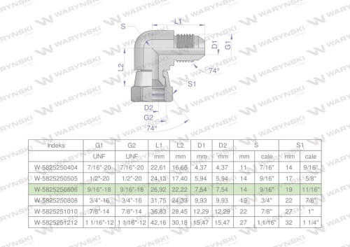 Kolanko hydrauliczne calowe AB 9/16" UNF (JIC) Waryński-25963