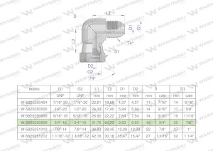 Kolanko hydrauliczne calowe AB 3/4" UNF (JIC) Waryński