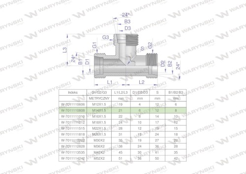 Trójnik hydrauliczny metryczny BBB M14x1.5 08L (XT) Waryński ( sprzedawane po 2 )-27040