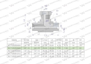 Trójnik hydrauliczny symetryczny calowy BAB 3/8" BSP (XEVT) Waryński
