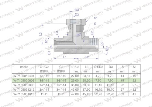 Trójnik hydrauliczny symetryczny calowy BAB 3/8" BSP (XEVT) Waryński-25761