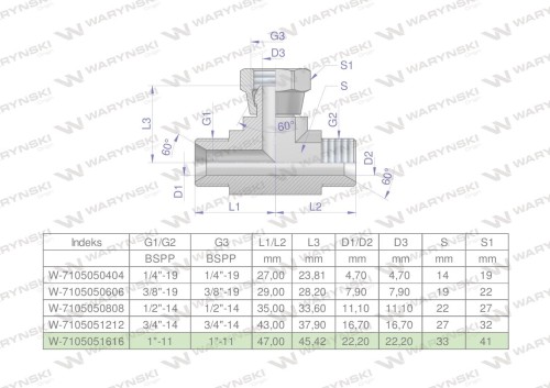 Trójnik hydrauliczny symetryczny calowy BAB 1" BSP (XEVT) Waryński-25779