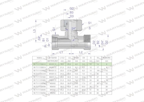 Trójnik hydrauliczny symetryczny metryczny BAB M12x1.5 06L (XEVT) Waryński ( sprzedawane po 2 )-25785