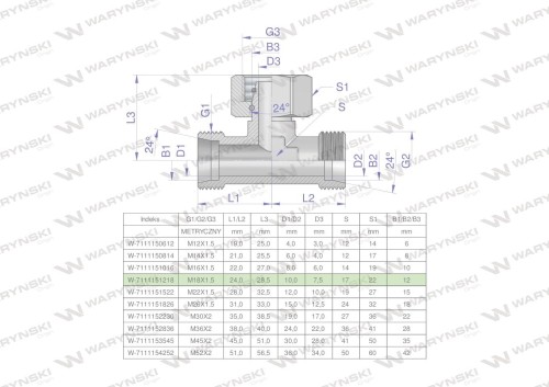 Trójnik hydrauliczny symetryczny metryczny BAB M18x1.5 12L (XEVT) Waryński ( sprzedawane po 5 )-25839