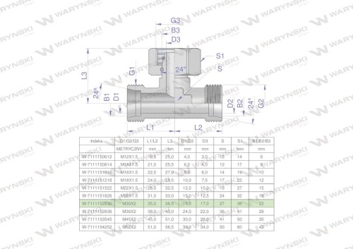 Trójnik hydrauliczny symetryczny metryczny BAB M30x2 22L (XEVT) Waryński-25809