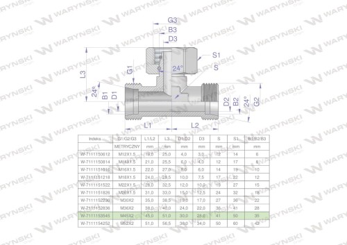 Trójnik hydrauliczny symetryczny metryczny BAB M45x2 35L (XEVT) Waryński-25821