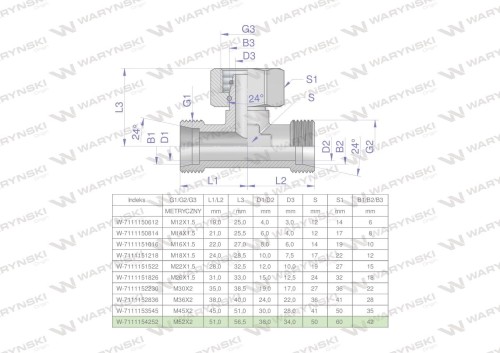 Trójnik hydrauliczny symetryczny metryczny BAB M52x2 42L (XEVT) Waryński-25827