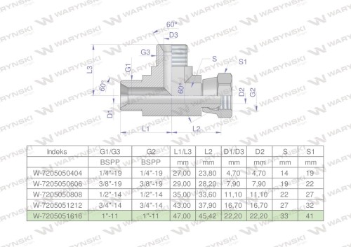 Trójnik hydrauliczny niesymetryczny calowy BBA 1" BSP (XEVL) Waryński-25689