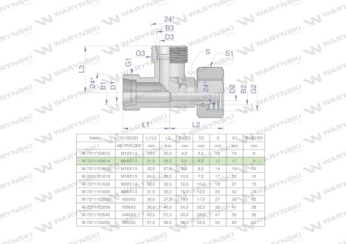 Trójnik hydrauliczny niesymetryczny metryczny BBA M14x1.5 08L (XEVL) Waryński ( sprzedawane po 2 )-25701