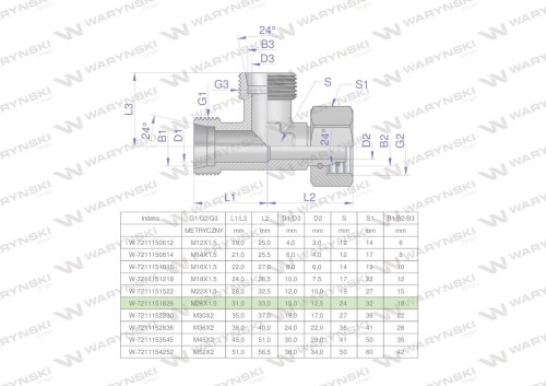 Trójnik hydrauliczny niesymetryczny metryczny BBA M26x1.5 18L (XEVL) Waryński-25713