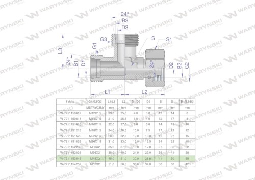 Trójnik hydrauliczny niesymetryczny metryczny BBA M45x3 35L (XEVL) Waryński-25731