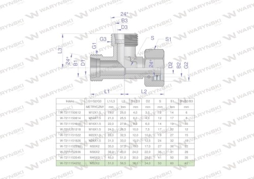 Trójnik hydrauliczny niesymetryczny metryczny BBA M52x4 42L (XEVL) Waryński-25737