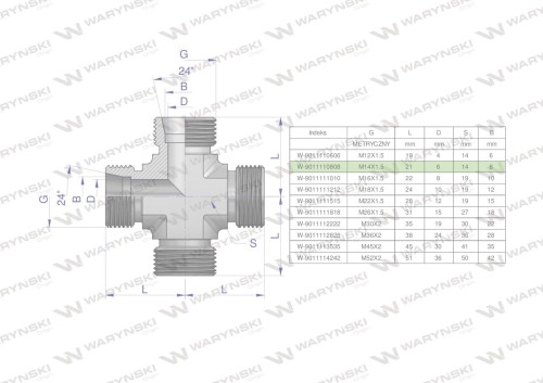 Czwórnik hydrauliczny metryczny BBBB M14x1.5 08L Waryński-25038