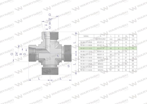 Czwórnik hydrauliczny metryczny BBBB M16x1.5 10L Waryński-25044