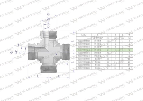 Czwórnik hydrauliczny metryczny BBBB M18x1.5 12L Waryński-25050