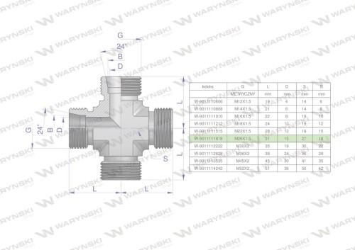 Czwórnik hydrauliczny metryczny BBBB M26x1.5 18L Waryński-25062