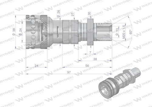 Szybkozłącze hydrauliczne gniazdo long M20x1.5 gwint zewnętrzny EURO (ISO 7241-A) Waryński-21690