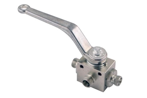 Zawór kulowy hydrauliczny 3-drogowy 3/2 M14x1.5 08L z otworami mocującymi 500 bar Waryński-18236
