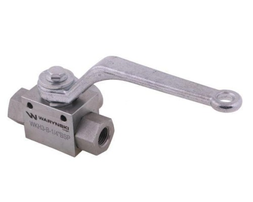 Zawór kulowy hydrauliczny 3-drogowy 3/2 - 1/4"BSP z otworami mocującymi 500 bar Waryński-12639