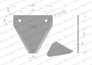 Nóż żniwny 74x76x2mm otwór 5.5 zastosowanie G75 Forschnit Snopowiazałka Warta WC-5 WARYŃSKI ( sprzedawane po 25 )