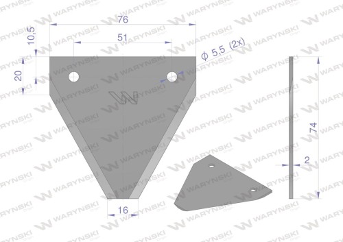 Nóż żniwny 74x76x2mm otwór 5.5 zastosowanie G75 Forschnit Snopowiazałka Warta WC-5 WARYŃSKI ( sprzedawane po 25 )-37705