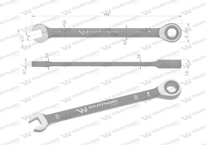 Klucz płasko-oczkowy 8 mm z grzechotką 72 zęby standard ASME B107-2010 Waryński
