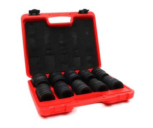 Zestaw nasadek udarowych  1"  10 cz. 24. 27. 30. 32. 33. 34 .36. 38. 41. 46  mm ze stali CrMo DIN 3129 Waryński-24661