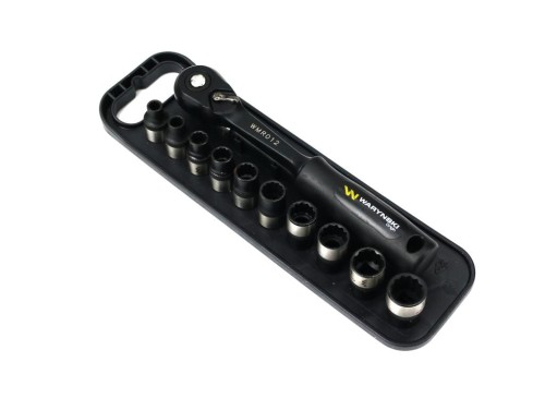 Zestaw 12 el. nasadki 3/8  przedłużka 12.5 cm grzechotka  9 10 11 13 14 Waryński-36088