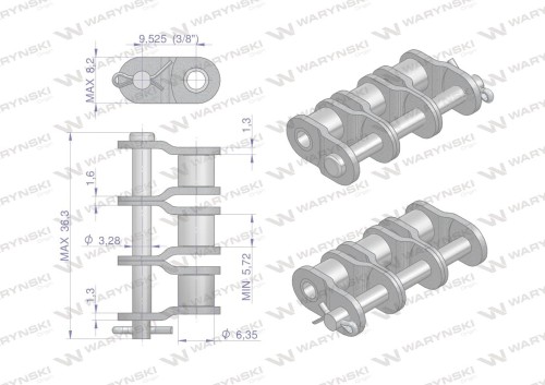 Półogniwo łańcucha P06B-3 (R3 3/8) Waryński ( sprzedawane po 5 )-22554