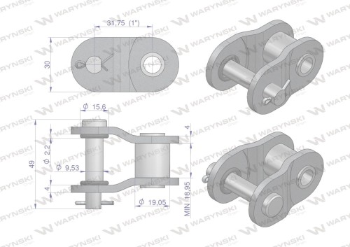 Półogniwo łańcucha z oringiem ANSI A 100 (R1 1.1/4) Waryński-22669