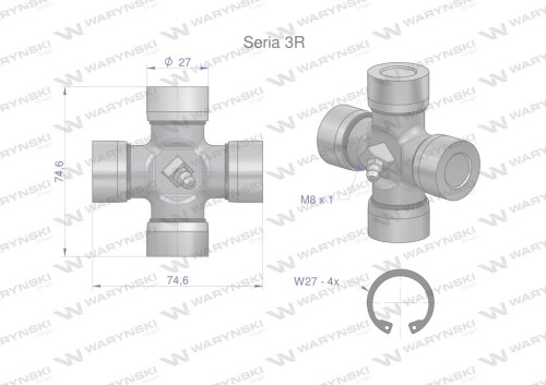 Krzyżak wału 27x74.6 Seria 3R Waryński W219401-27444