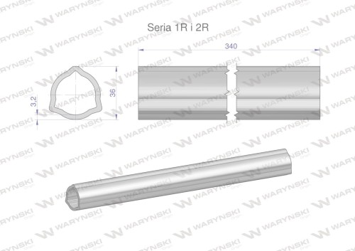Rura wewnętrzna Seria 2R, rura zewnętrzna Seria 1R do wału 460 przegubowo-teleskopowego 36x3.2 mm 340 mm WARYŃSKI-28103