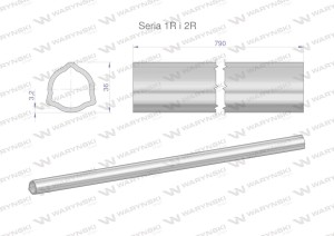Rura wewnętrzna Seria 2R, rura zewnętrzna Seria 1R do wału 910 przegubowo-teleskopowego 36x3.2 mm 790 mm WARYŃSKI