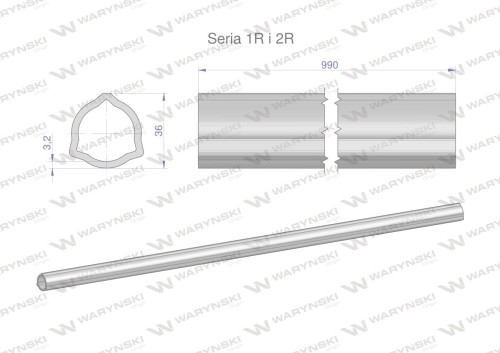 Rura wewnętrzna Seria 2R, rura zewnętrzna Seria 1R do wału 1110 przegubowo-teleskopowego 36x3.2 mm 990 mm WARYŃSKI-28111