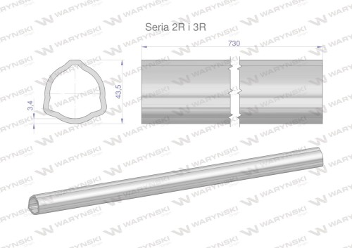 Rura zewnętrzna Seria 2R i 3R do wału 860 przegubowo-teleskopowego 43.5x3.4 mm 735 mm WARYŃSKI-28118