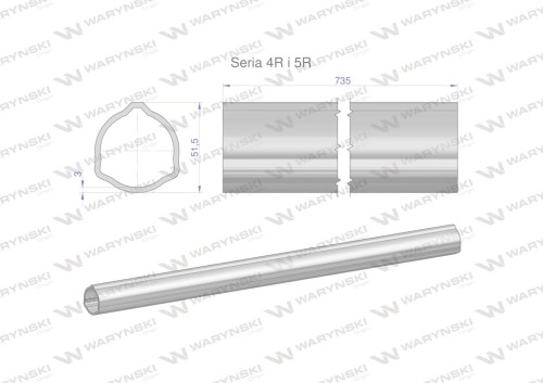 Rura zewnętrzna Seria 4R i 5R do wału 860 przegubowo-teleskopowego 51.5x3 mm 735 mm WARYŃSKI-31650