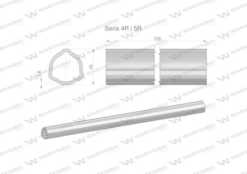 Rura wewnętrzna Seria 4R i 5R do wału 860 przegubowo-teleskopowego 45x3.8 mm 705 mm WARYŃSKI-31660